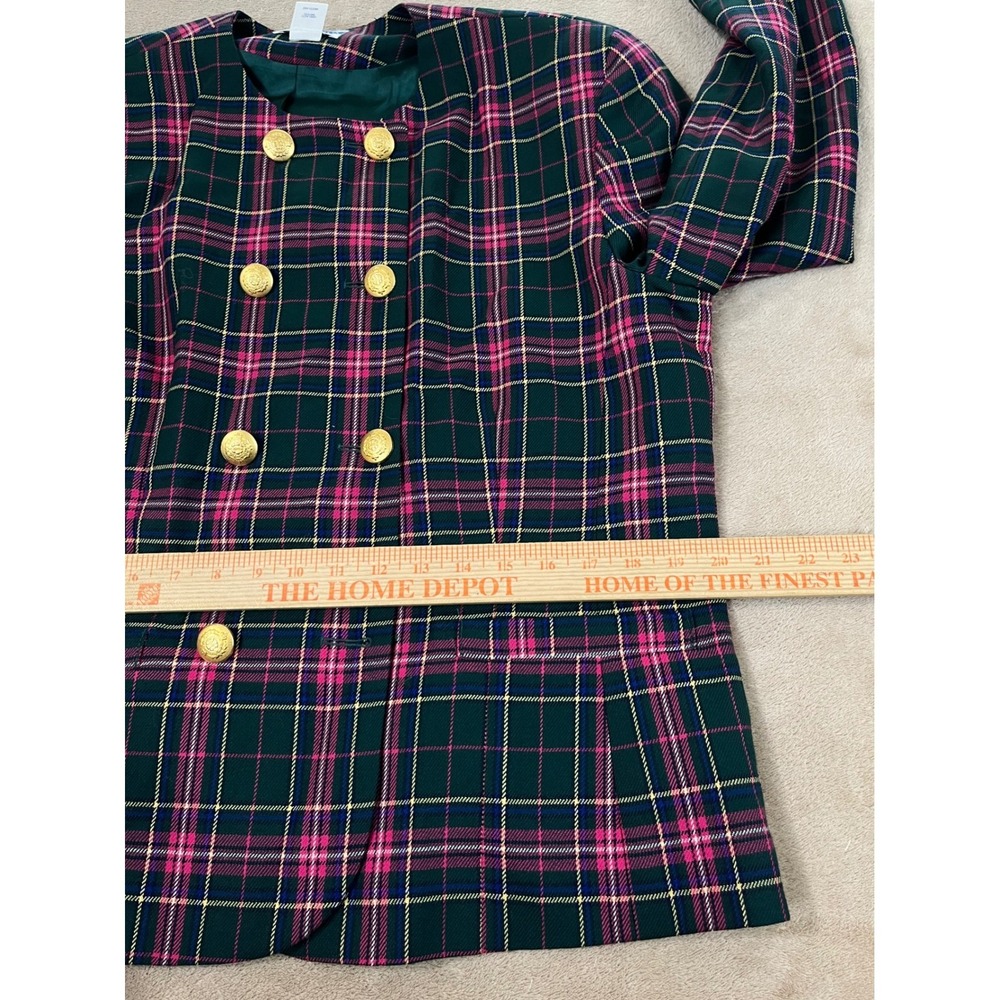 Vtg Pendleton Wool Skirt Suit Set Women 16 Green Pink Plaid Blazer Pleated Skirt - Picture 9 of 16